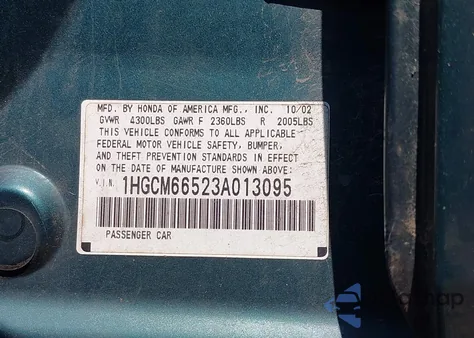 2003 Honda Accord Ex из США, поврежденный, VIN 1HGCM66523A013095